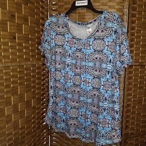 Emily Stacy Geometric Short Sleeve Blouse Top 3X